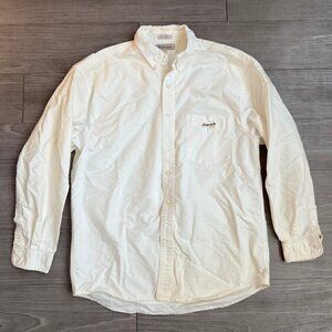 Vtg 90s Aeropostale Cream Canvas Long Sleeve Button Down Shirt Embroidered Sz M